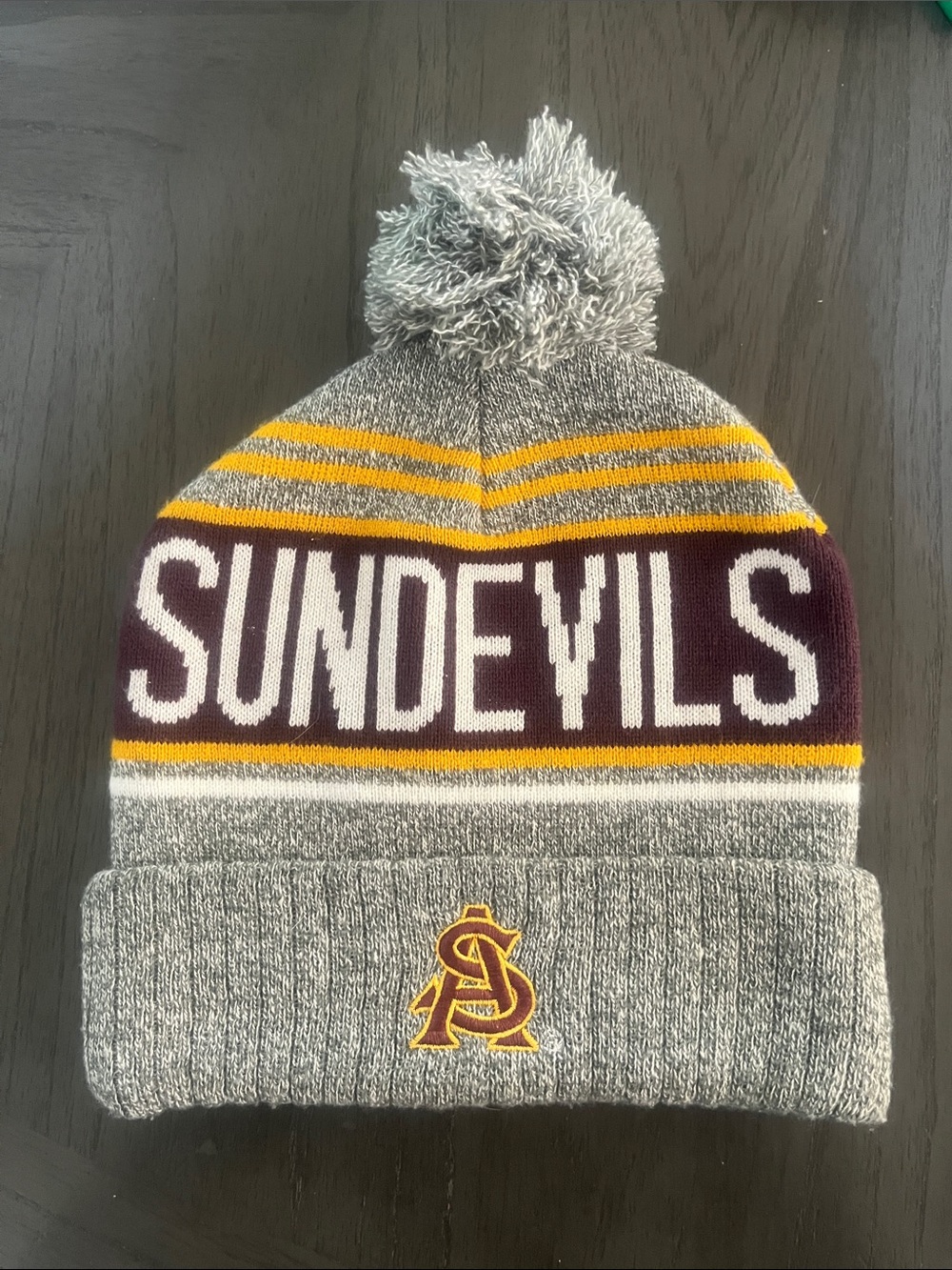 Arizona State Sun Devils Pom Knit Beanie Hat - Gray/Maroon/Gold